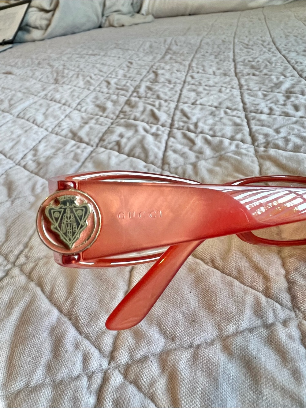 Vintage Gucci GG3021 0LPG Opal Coral Rectangular Glasses Frames Italy Rare - Picture 7 of 9